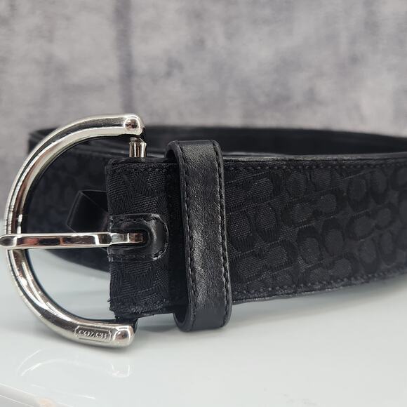 Coach black belt Medium M6 3977 Canvas Jacquard CC Logo & solid brass silver - Picture 2 of 11